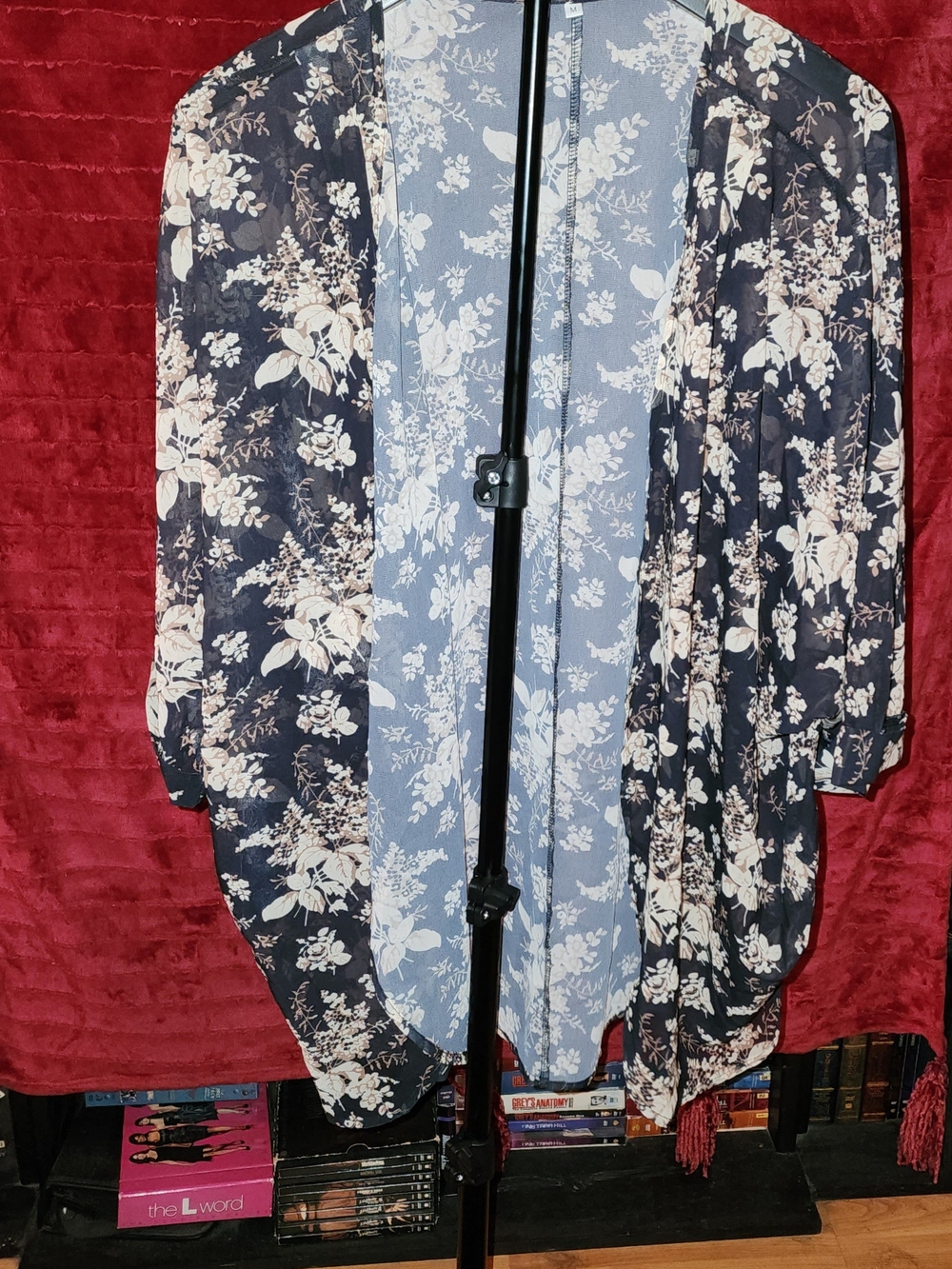 Floral Open-Front Kimono Jacket - Black & Cream